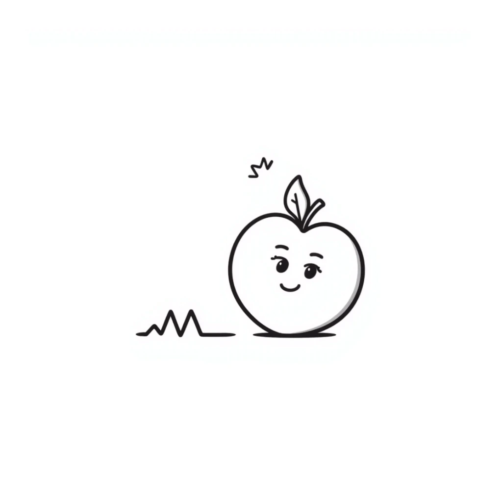 hand-drawn peach emoji with heartbeat monitor line sticker