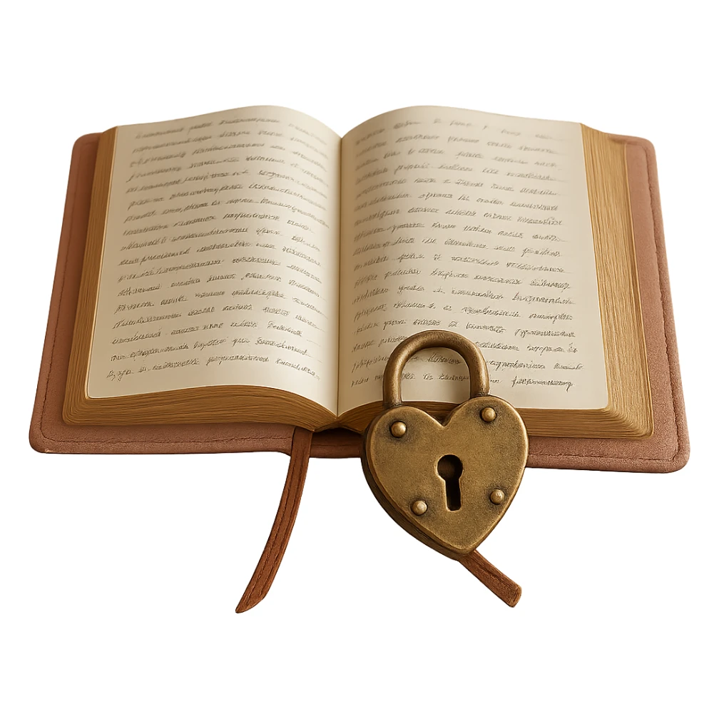 Add a heart-shaped lock to the pink leather-bound diary. Keep the background transparent. Make it realistic and detailed. sticker