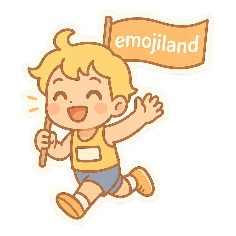 happy runner waving a flag that says 'emojiland' sticker