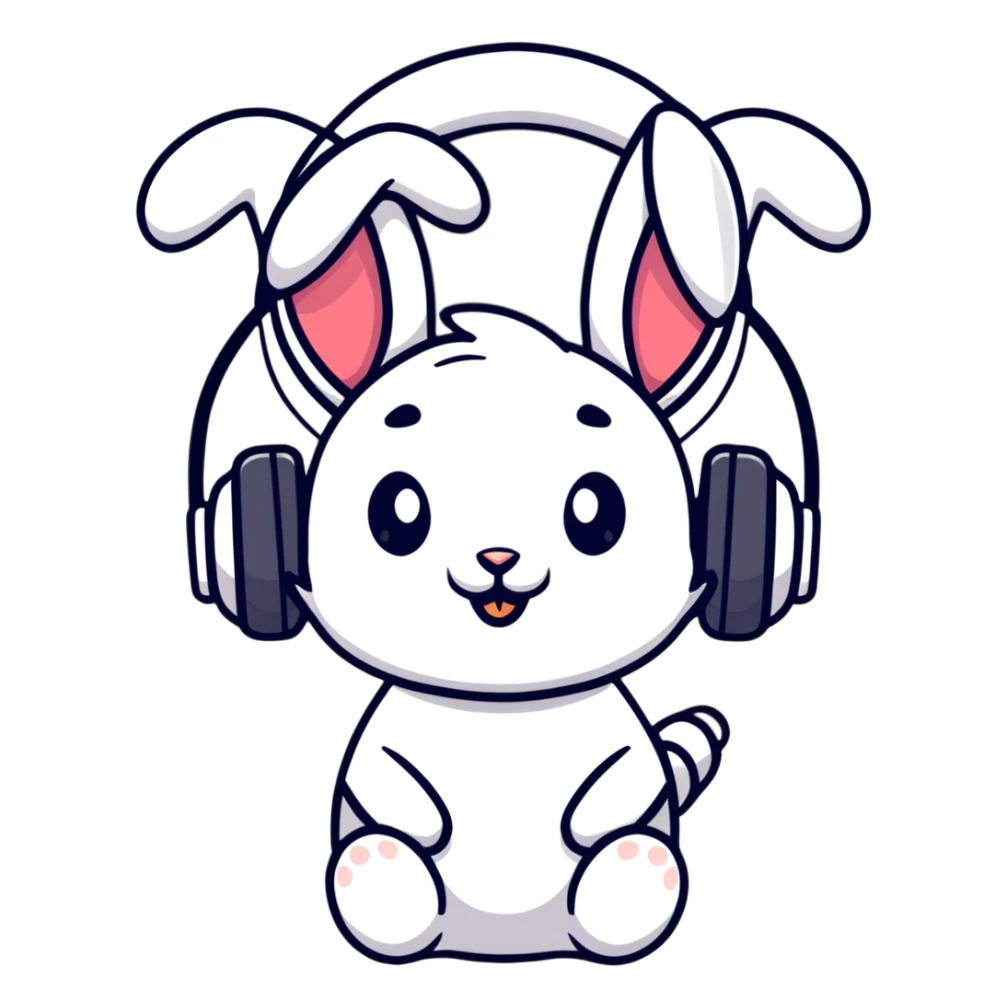 headphones with bunny ears, cartoon style sticker