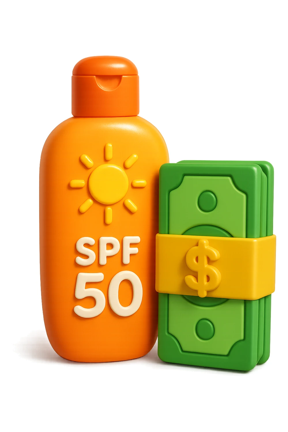 icona della crema solare con i soldi in 3d sticker