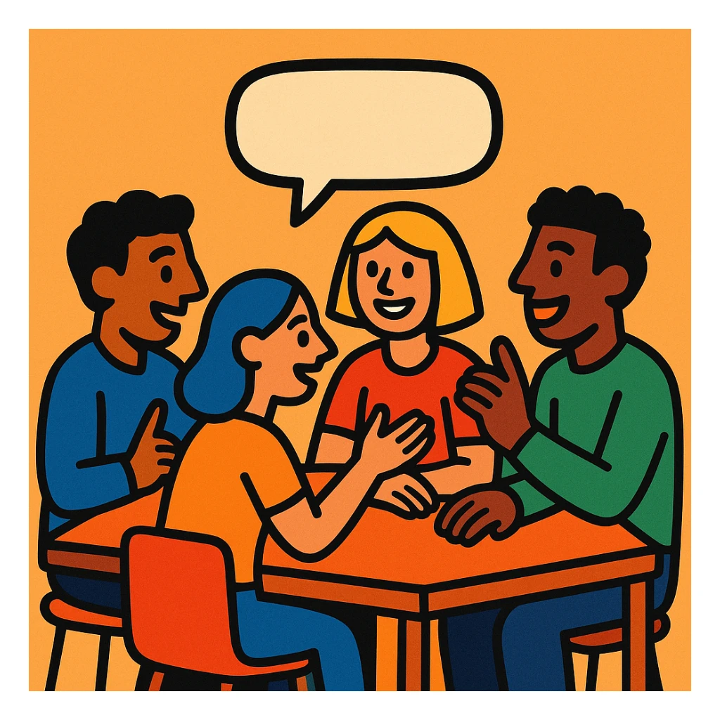 group of people talking around a table sticker