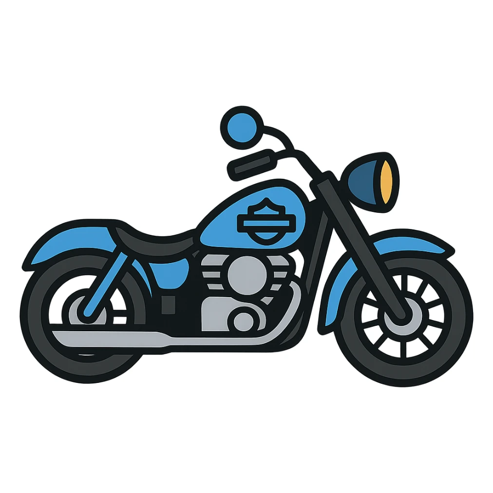 Harley-Davidson classic motorcycle, Emoji style, blue sticker