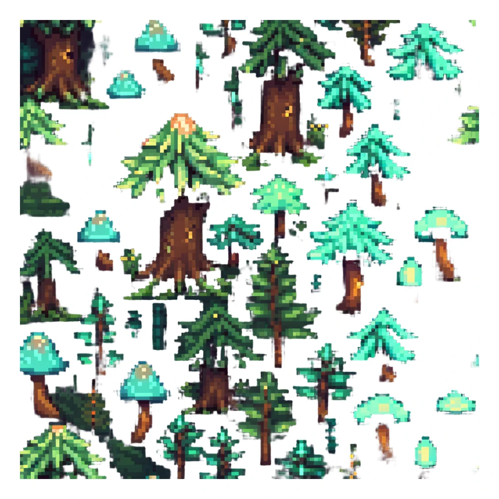 enchanted forest with tiny glowing mushrooms and mysterious trees sticker