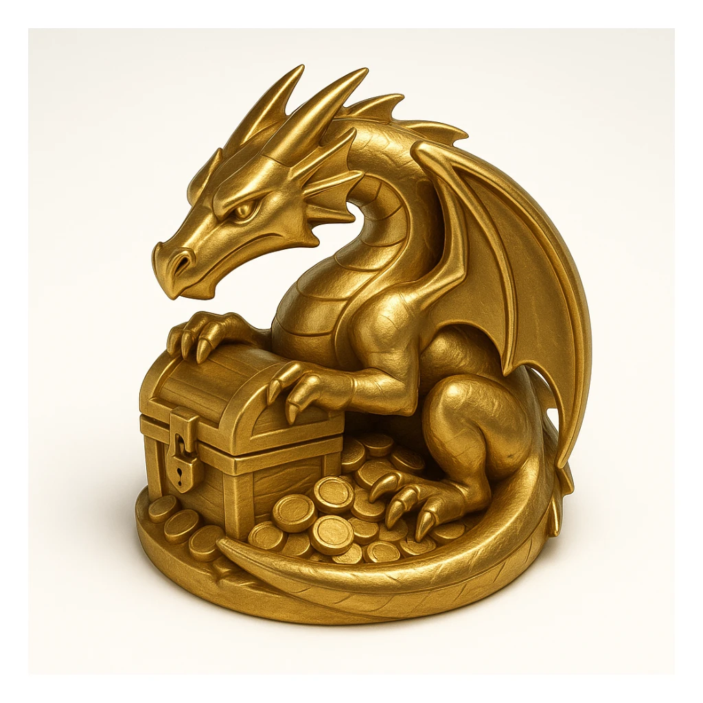 golden dragon icon style curled around a treasure sticker