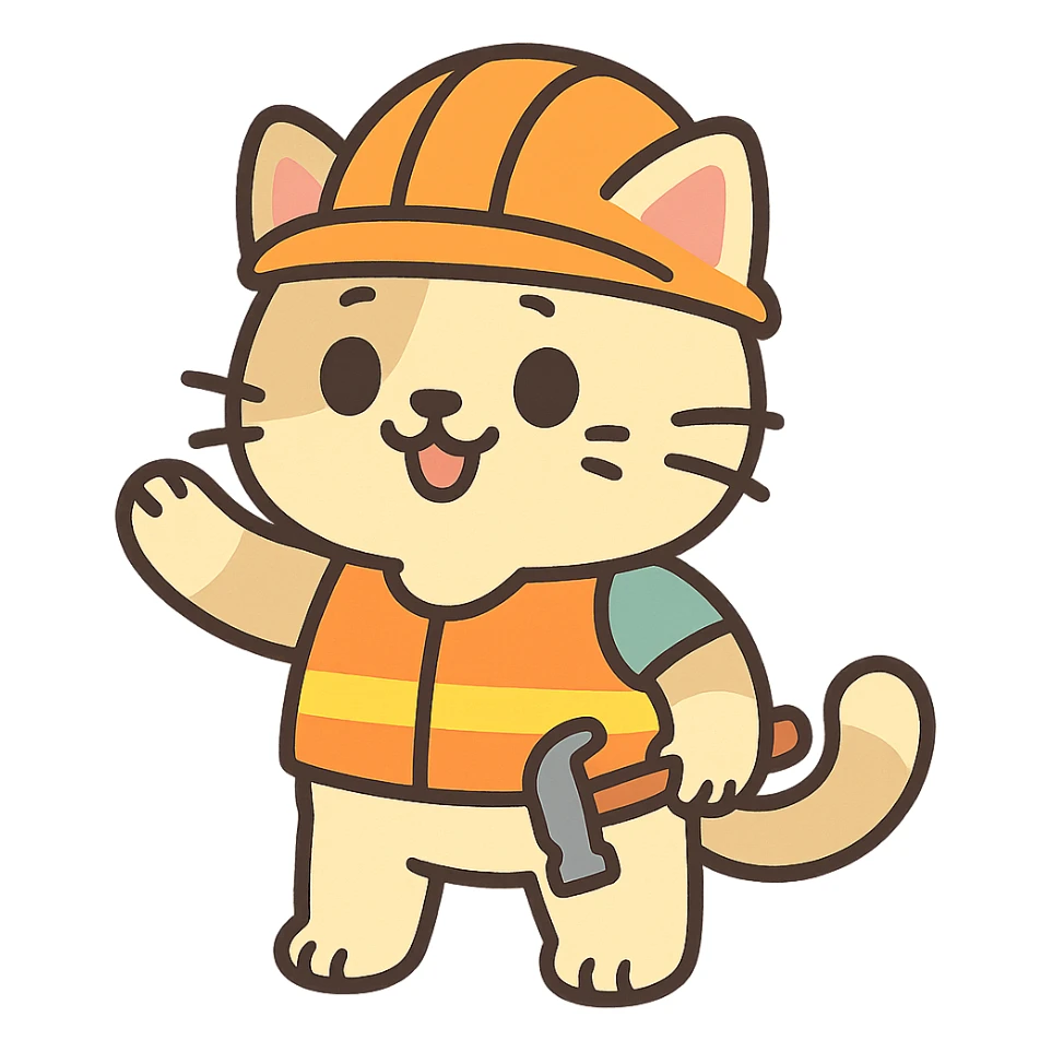 cute anime cat construction worker in orange safety helmet sticker