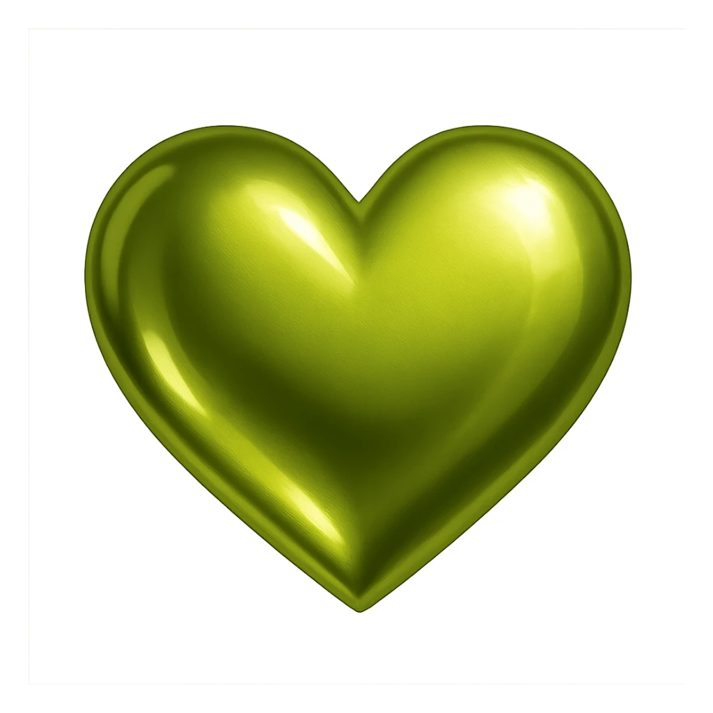 heart with a metallic chartreuse finish, digital illustration sticker