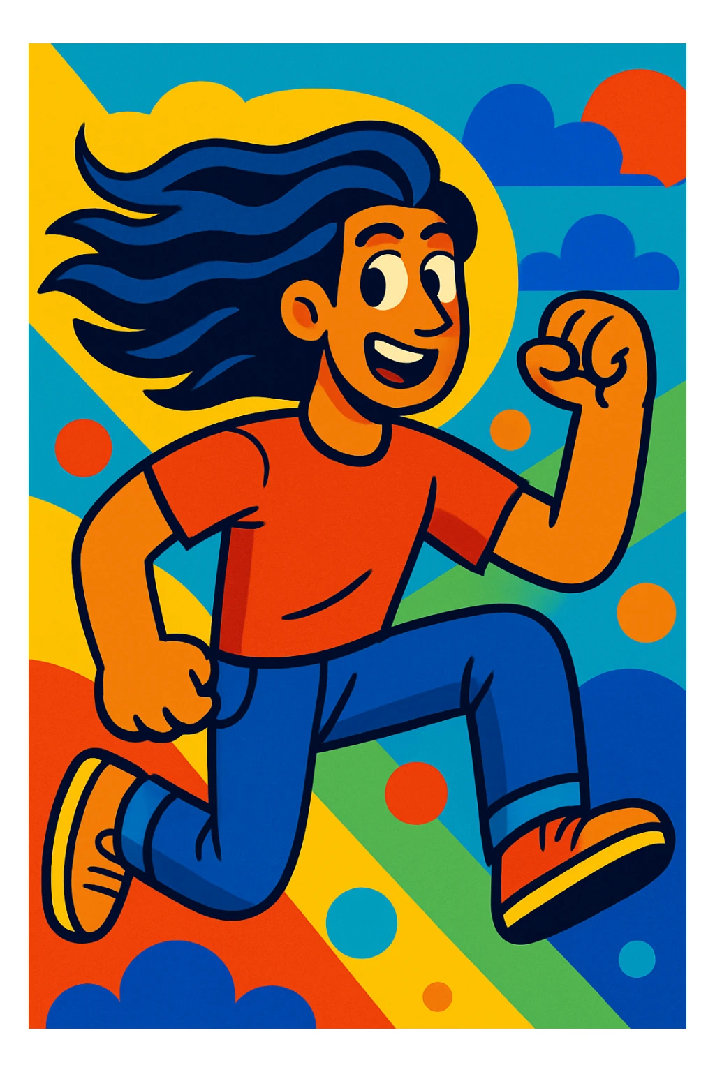 long hair guy, vibrant cartoon style sticker