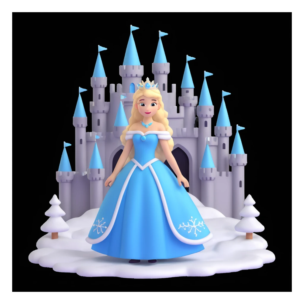 girls in a  snow princess dress, snow castle background sticker