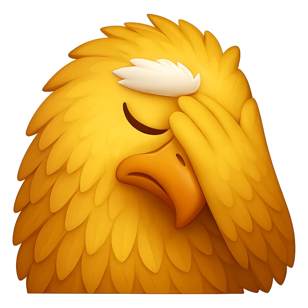Make the yellow eagle do a facepalm gesture in the style of emoji. Remove the background. sticker