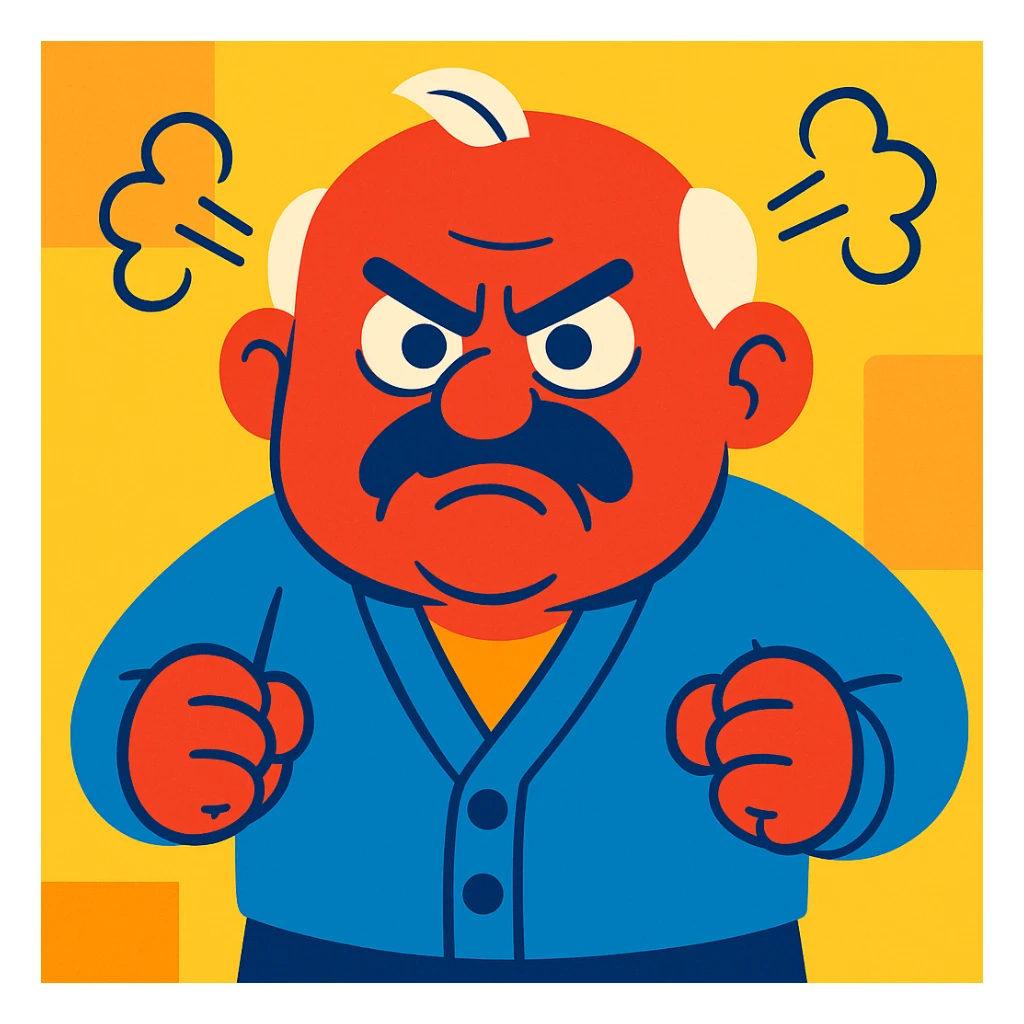 Henio from Tesco Poland ad, angry expression, vibrant toon style sticker