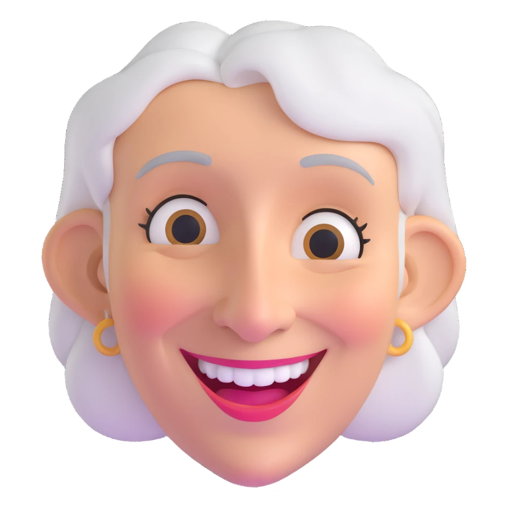 older woman with a big nose, smiling sticker