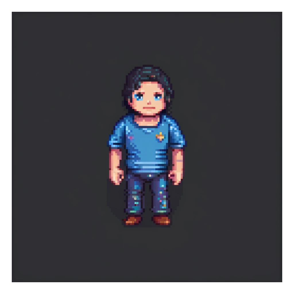 John Doe as a pixel art character, simple and expressive, 8-bit style, standing pose sticker