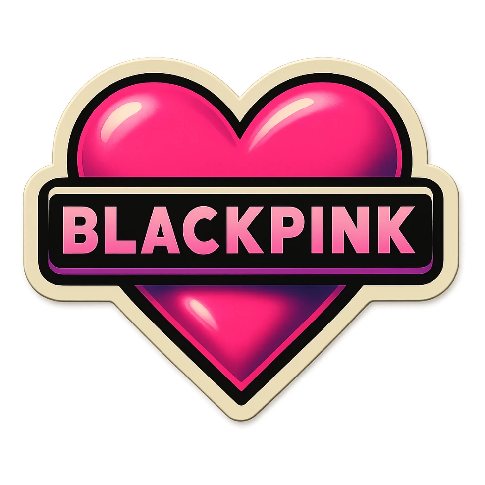 BLACKPINK-inspired object, black and pink colors, nostalgic playful sticker look, retro stickers style sticker