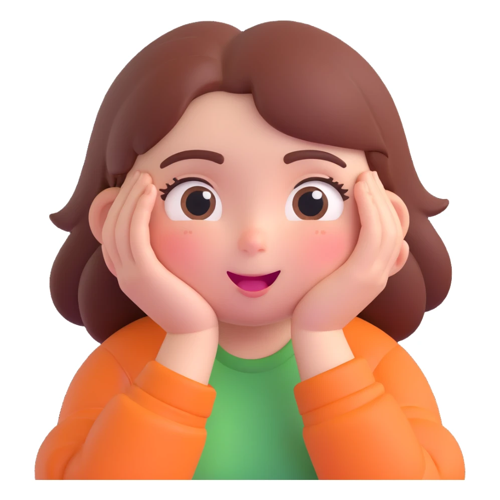 an extremely flustered, giddy, and excited character, expressive face, blushing, wide eyes, hands to cheeks, energetic pose sticker