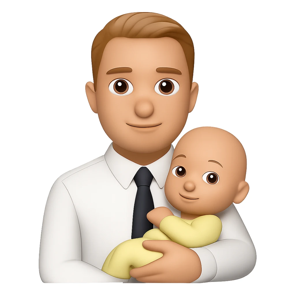 Edit the image to show the man holding a baby in his arms. Keep the same style and transparent background. sticker