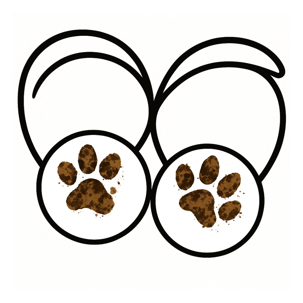 Make the two black puppy paws look muddy, keep the black heart around them and original style (original style slug: sticker) sticker