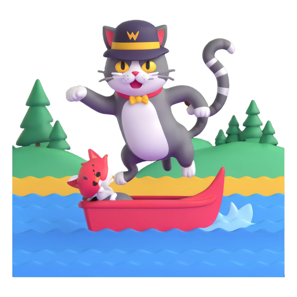 angry cat with a hat jumping into a lake sticker