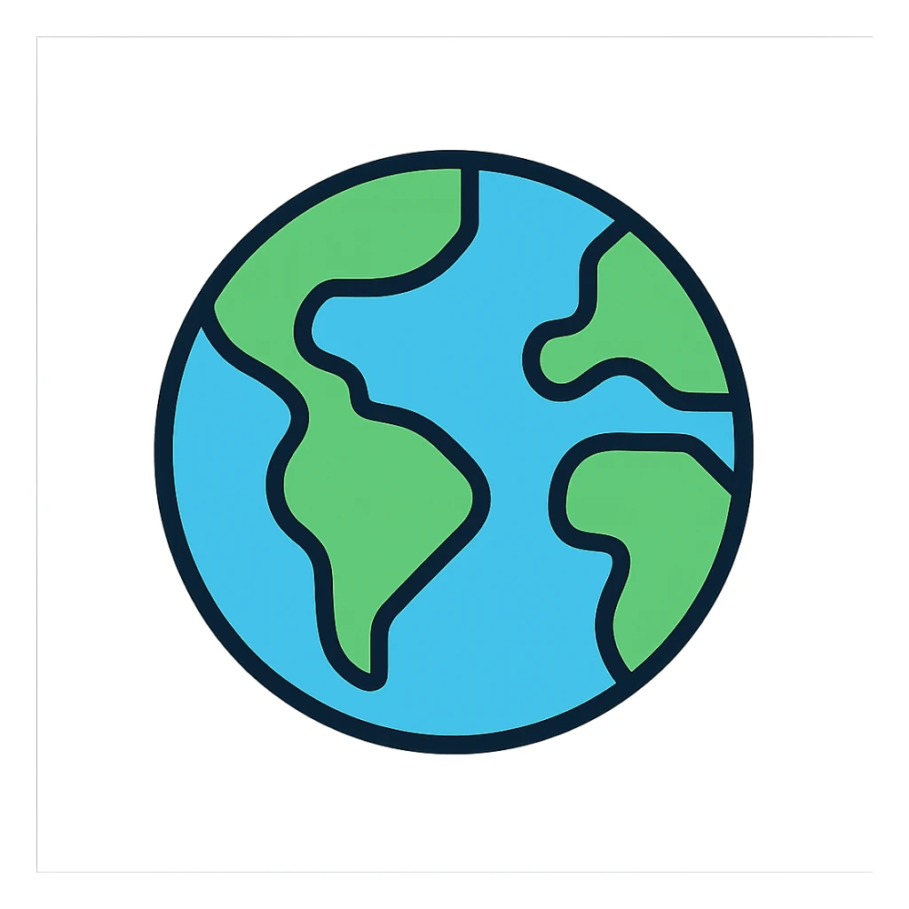 stylized Earth icon, lineal color style, black outlines sticker