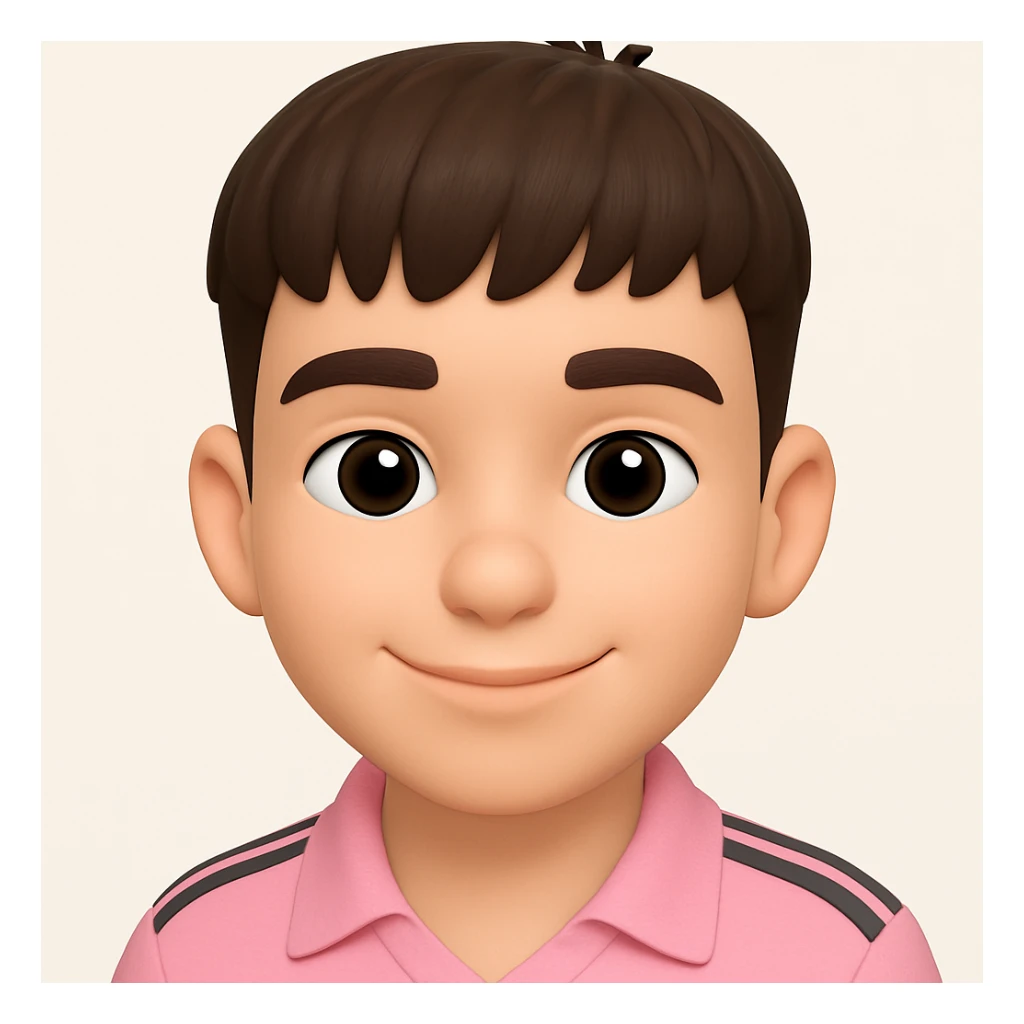 this image in 3d-emoji style, with a slight smile and a slimmer face sticker