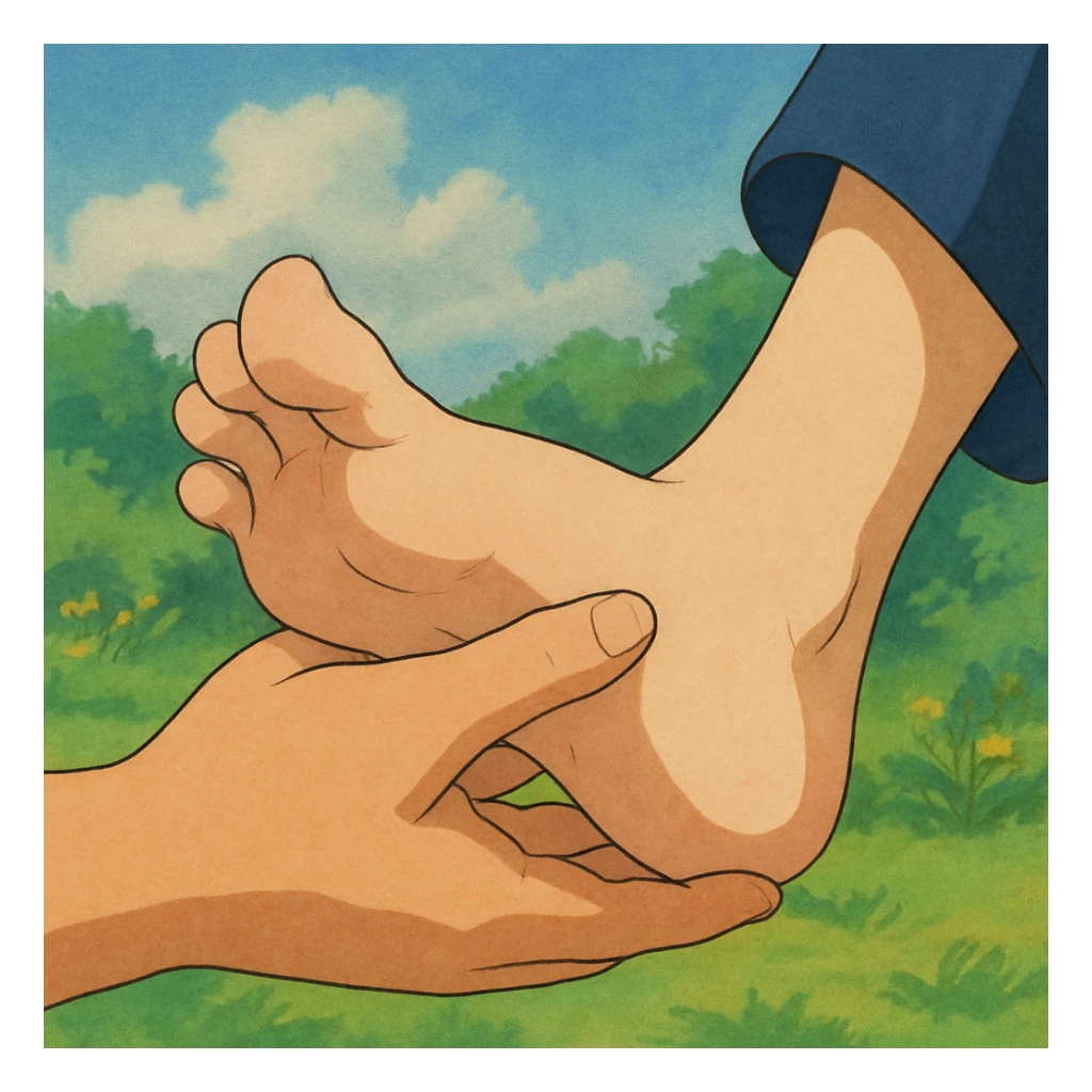 a hand holding a foot sticker