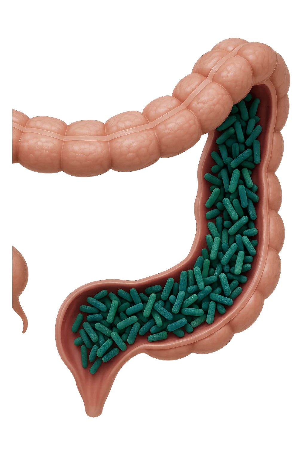 batteri intestinali in un tratto di colon anatomico umano, iperrealistico 4k sticker
