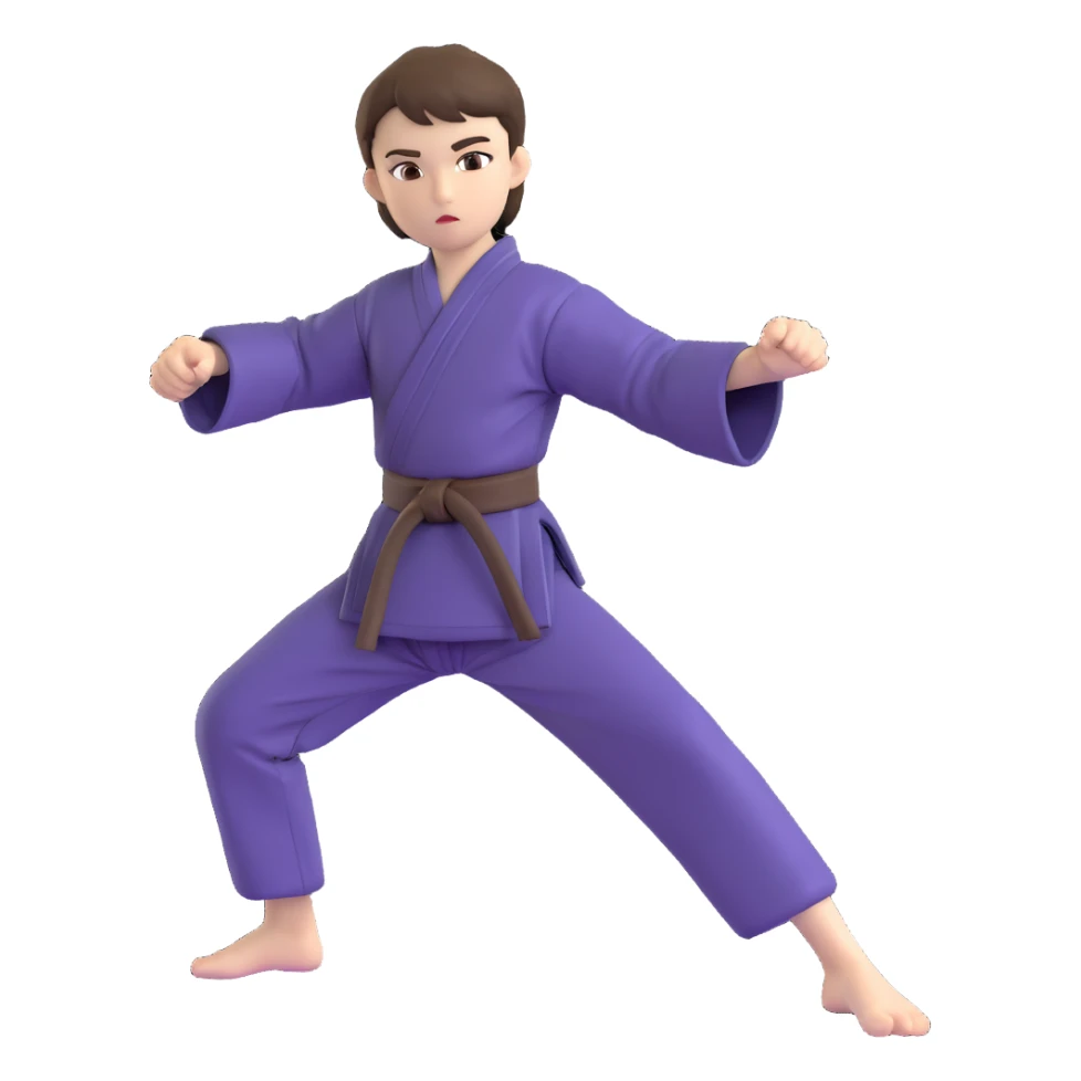 white skin adolescent with short brown hair and brown eyes practicing martial arts sticker