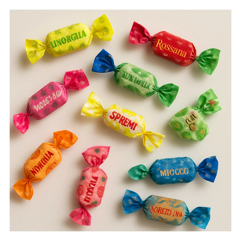 realistic photo of colorful individually wrapped Italian candies on a light background sticker