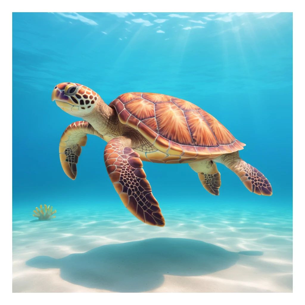 sea turtle in beautiful clear turquoise caribbean sea underwater sticker