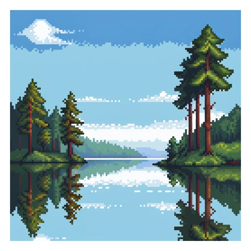 Calm river with reflection of trees and sky sticker