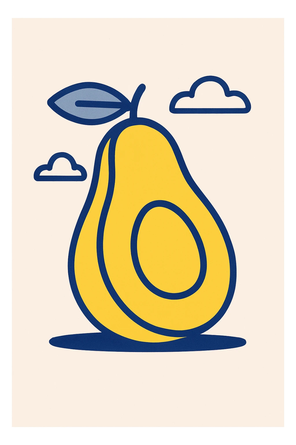 yellow avocado, flat illustration, no text sticker