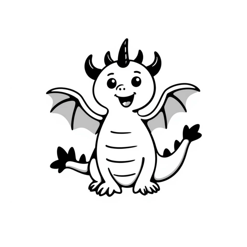 A hand-drawn whimsical dragon with cute face and wings sticker
