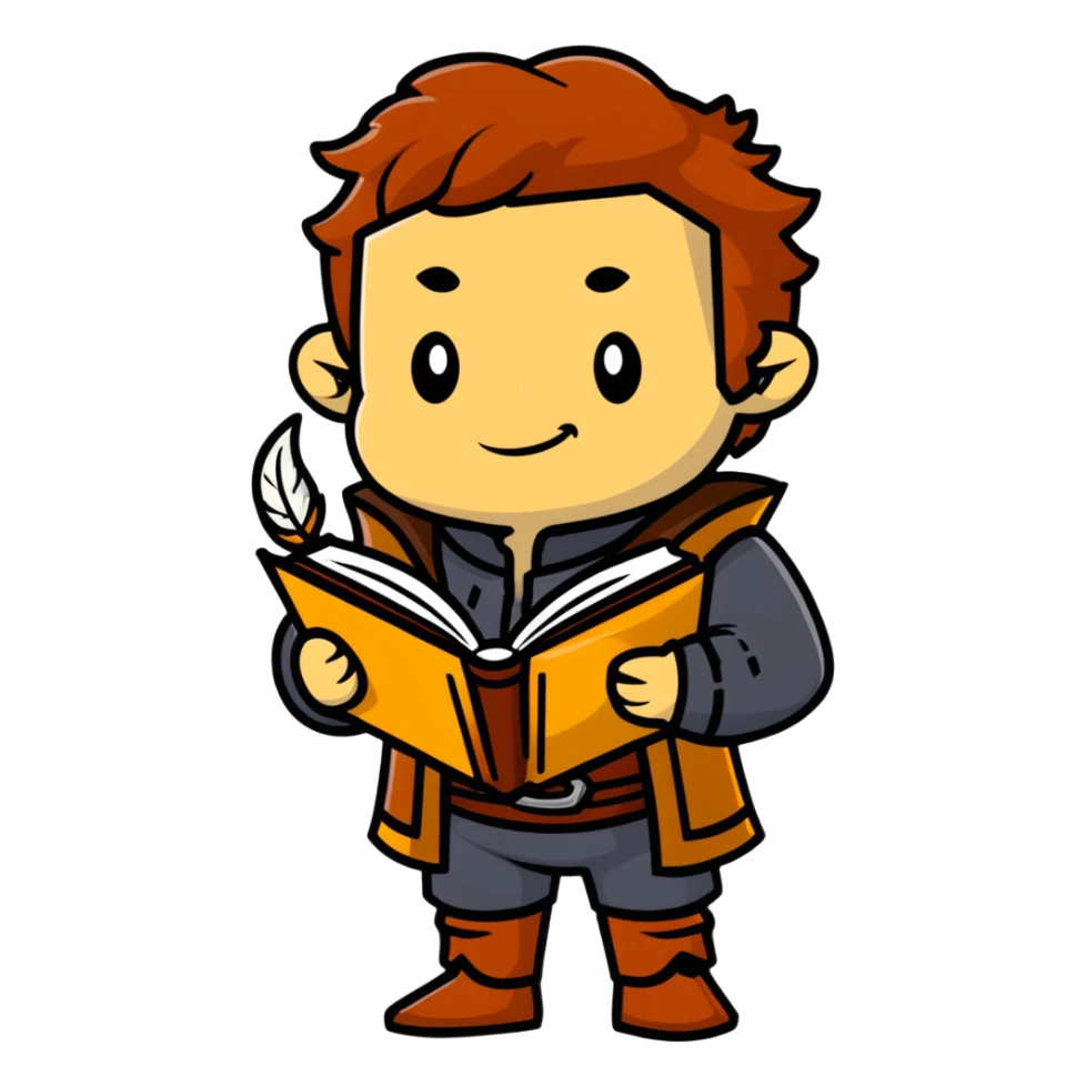 Varric Tethras storyteller with quill and book sticker