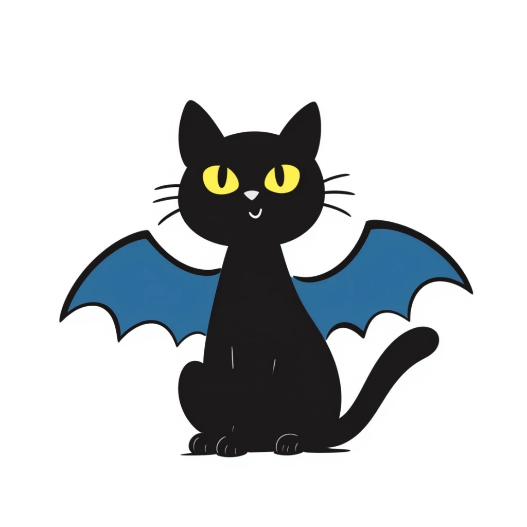 black cat with blue bat wings and glowing yellow eyes sticker