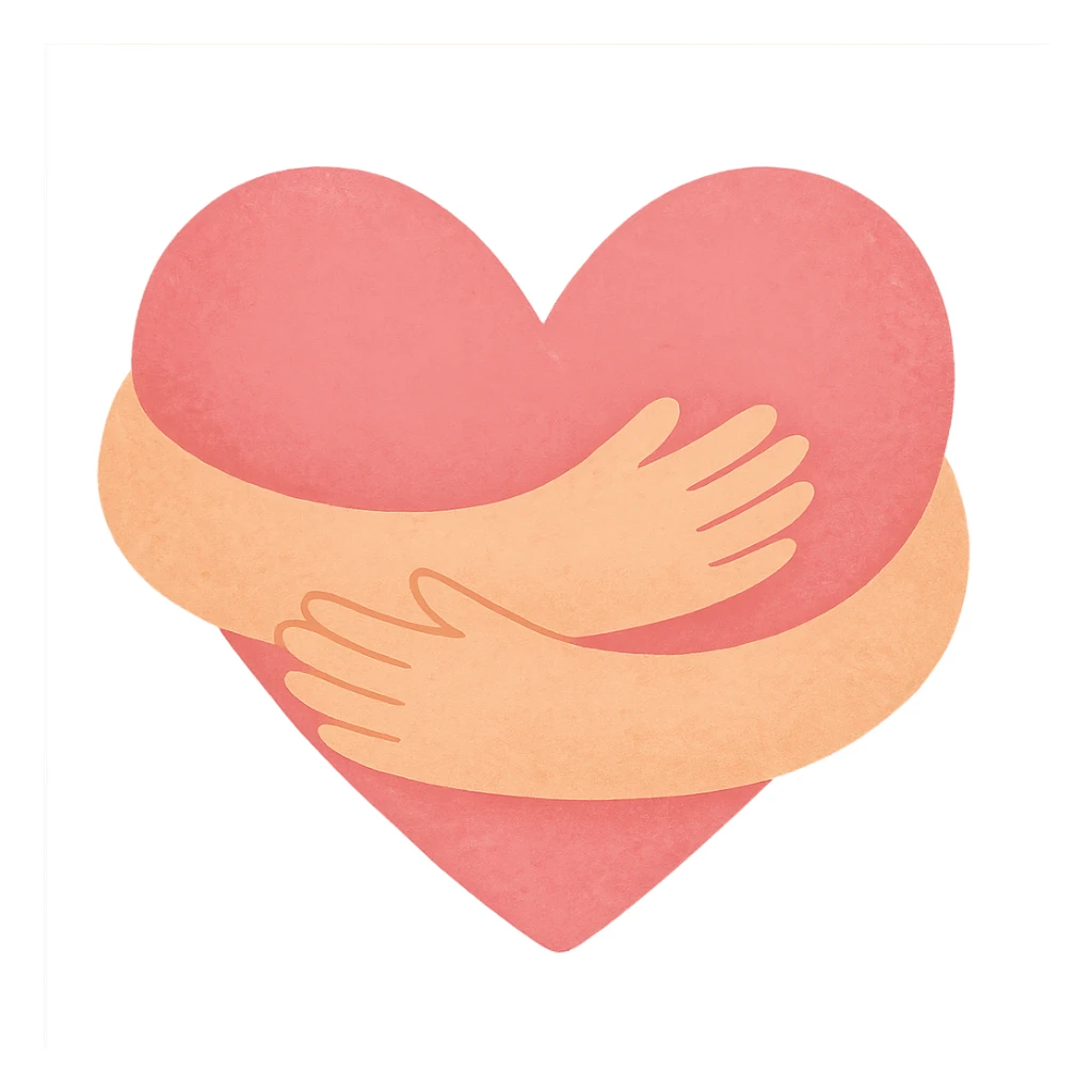 a pink heart wrapped gently with two cozy arms, expressing comfort, love, and support, with a vibe of warmth and kindness sticker