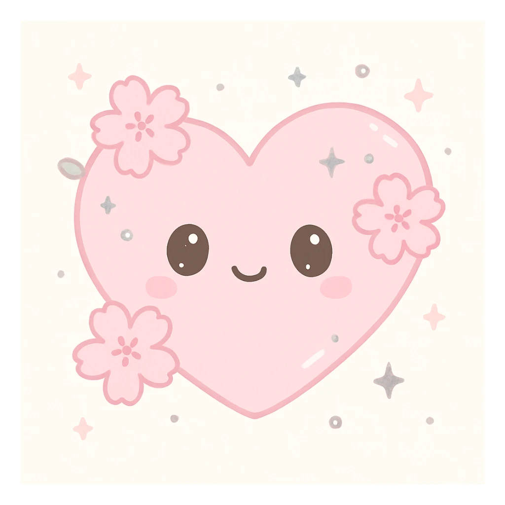 heart with sakura and silver accents, kawaii style sticker