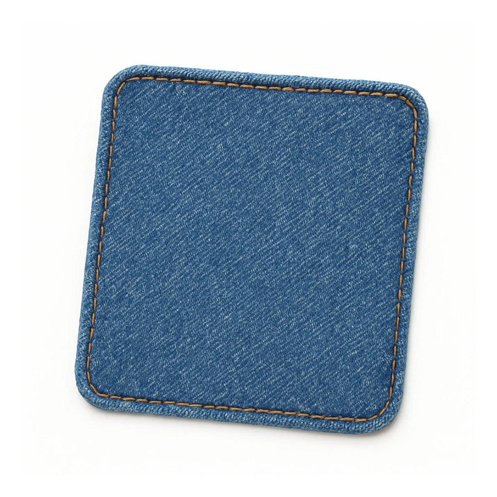 Сгенерируй мне аккуратный, но не квадратный, кусок джинсовой ткани, на чисто белом фоне

 sticker