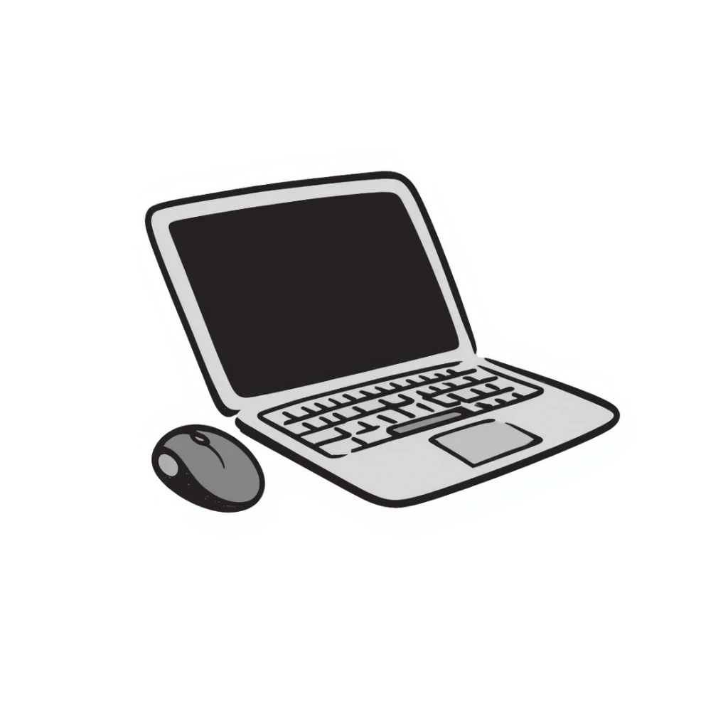 a black and white doodle of a laptop sticker