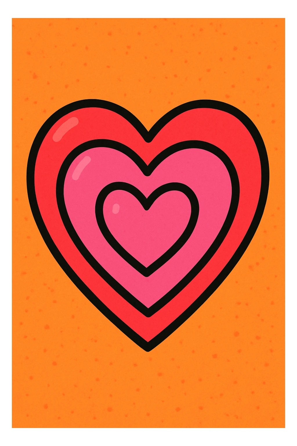 three layered pink hearts, each heart larger than the one inside, suggesting growth, vibrant cartoon style sticker