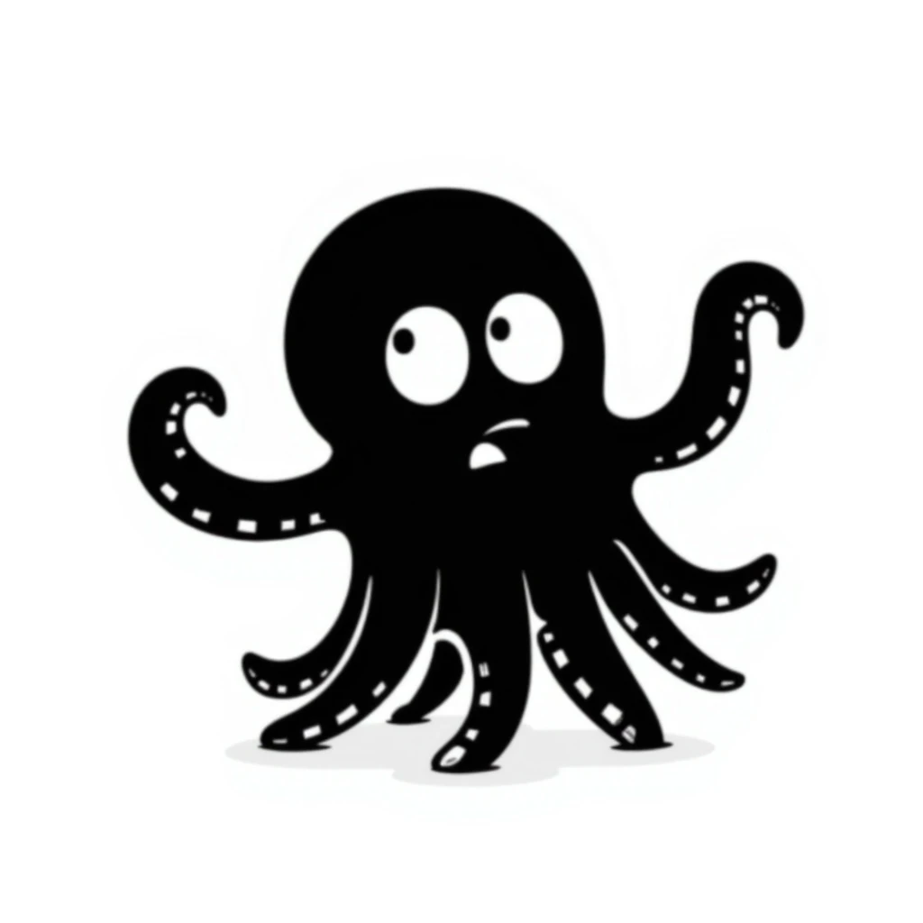 A black doodle of Cthulhu looking scared sticker