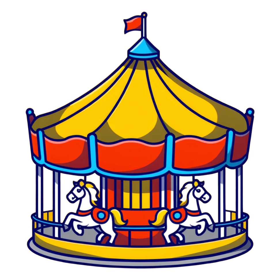 pastel pink and blue carousel at an amusement park sticker