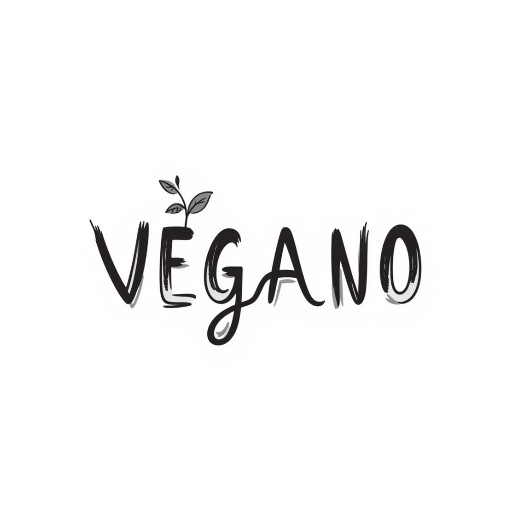 the word VEGANO in a handwritten script with a leafy accent, evoking freshness and nature sticker