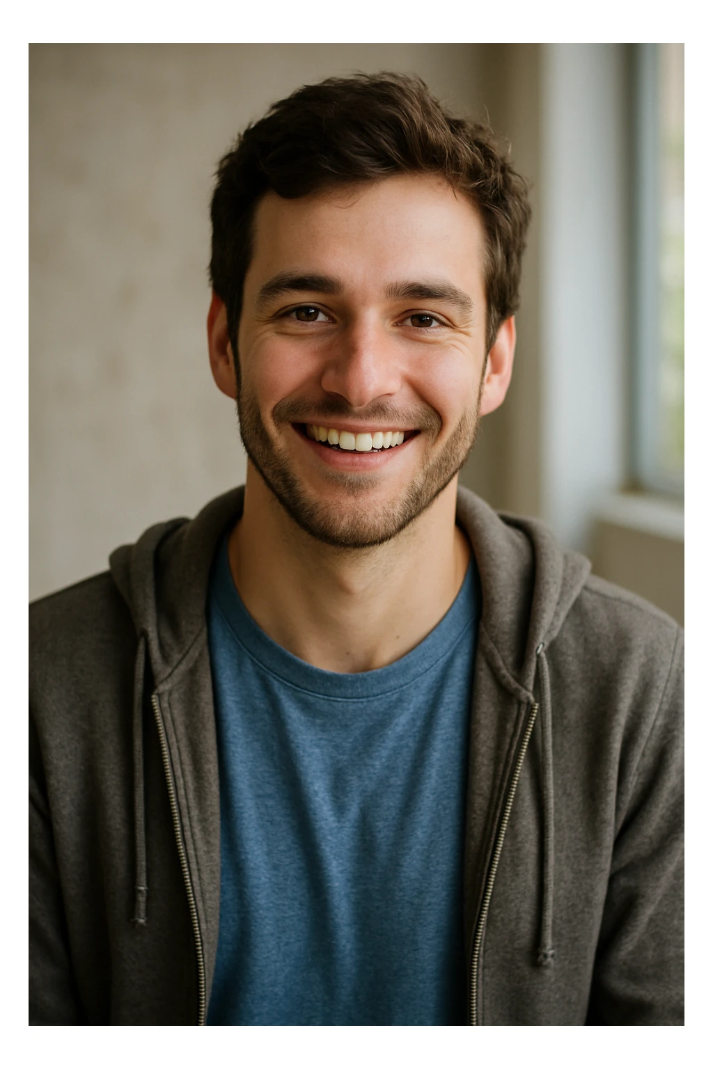 young adult man with smile sticker