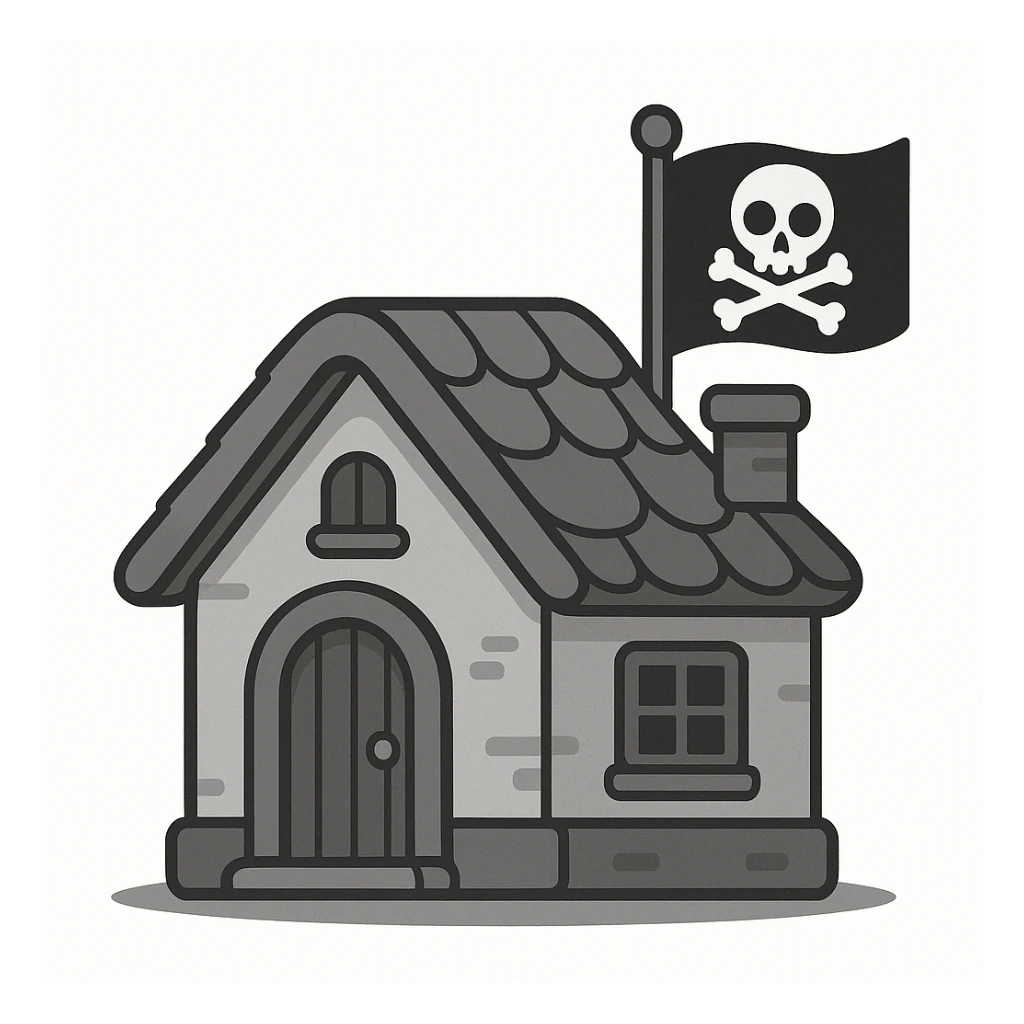 old pirate's house with skull flag sticker