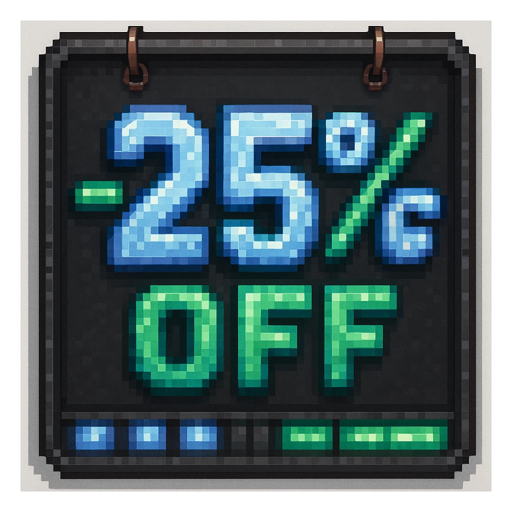 25% off discount ticket, pixel-art style, more detailed sticker