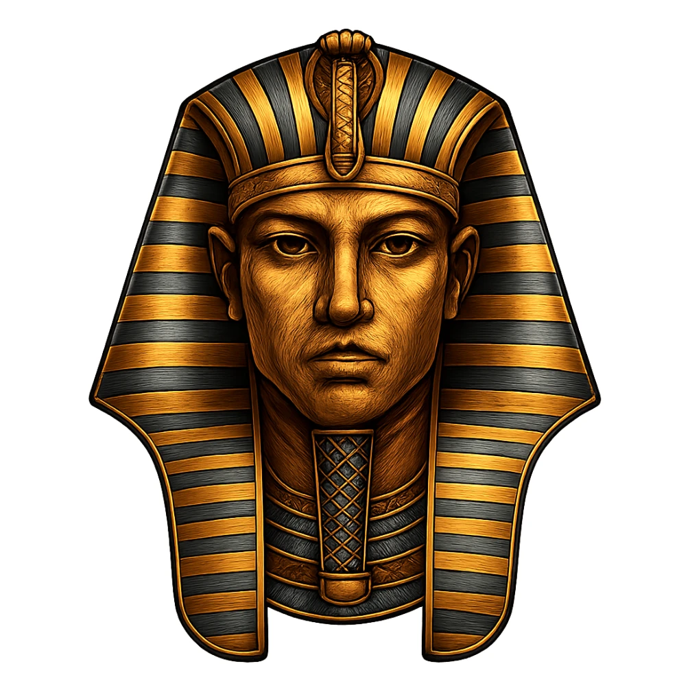 face with gold pharaoh crown emoji, digital illustration sticker