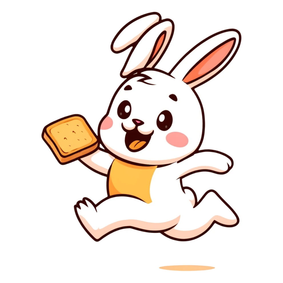 peach bunny running with toast in mouth sticker