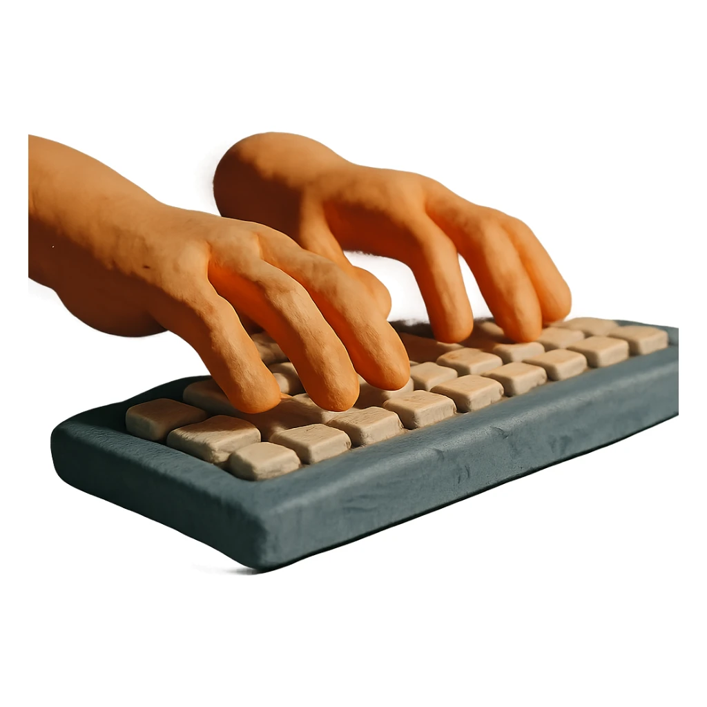 claymation style hands typing on a keyboard with visible motion sticker
