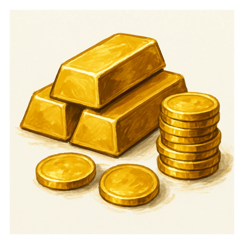 Сгенерируй мне такое золото на белом фоне, в чуть рисованном стиле, без надписей sticker