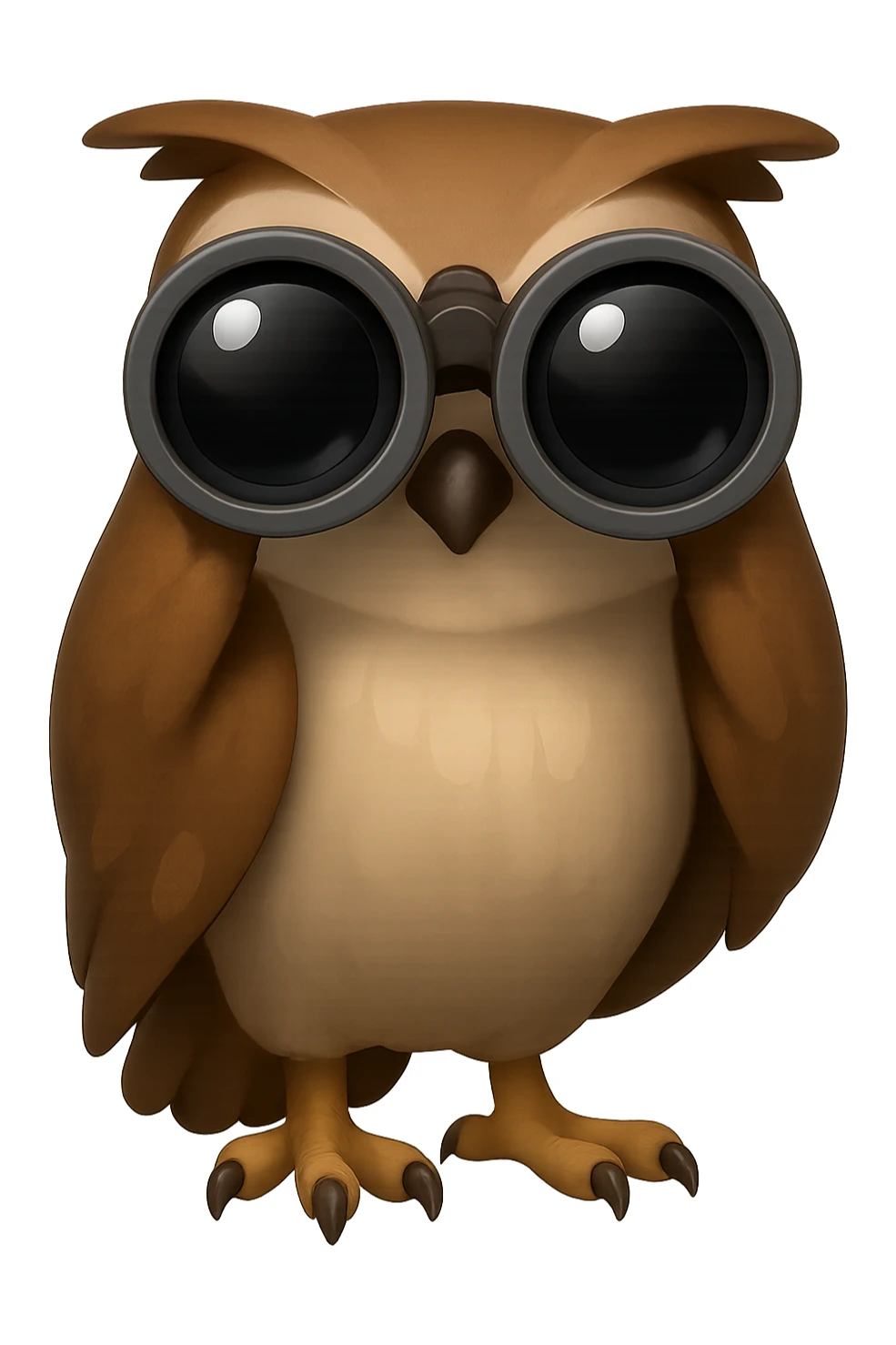 Сова смотрит в прямо на зрителя в бинокль, прозрачный фон sticker